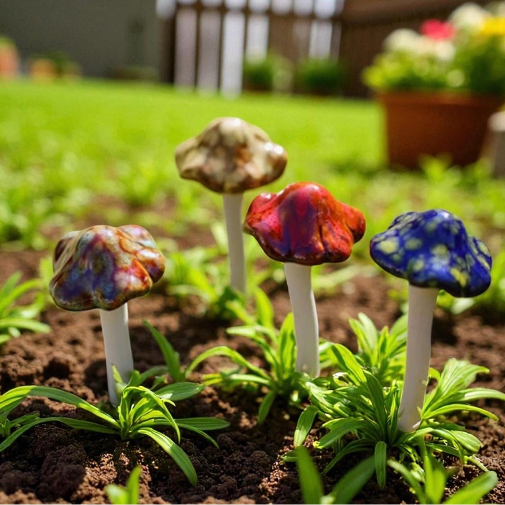 Colorful Ceramic hand made Mushrooms set of 8 well packaged; colors vary! New! - Picture 10 of 12